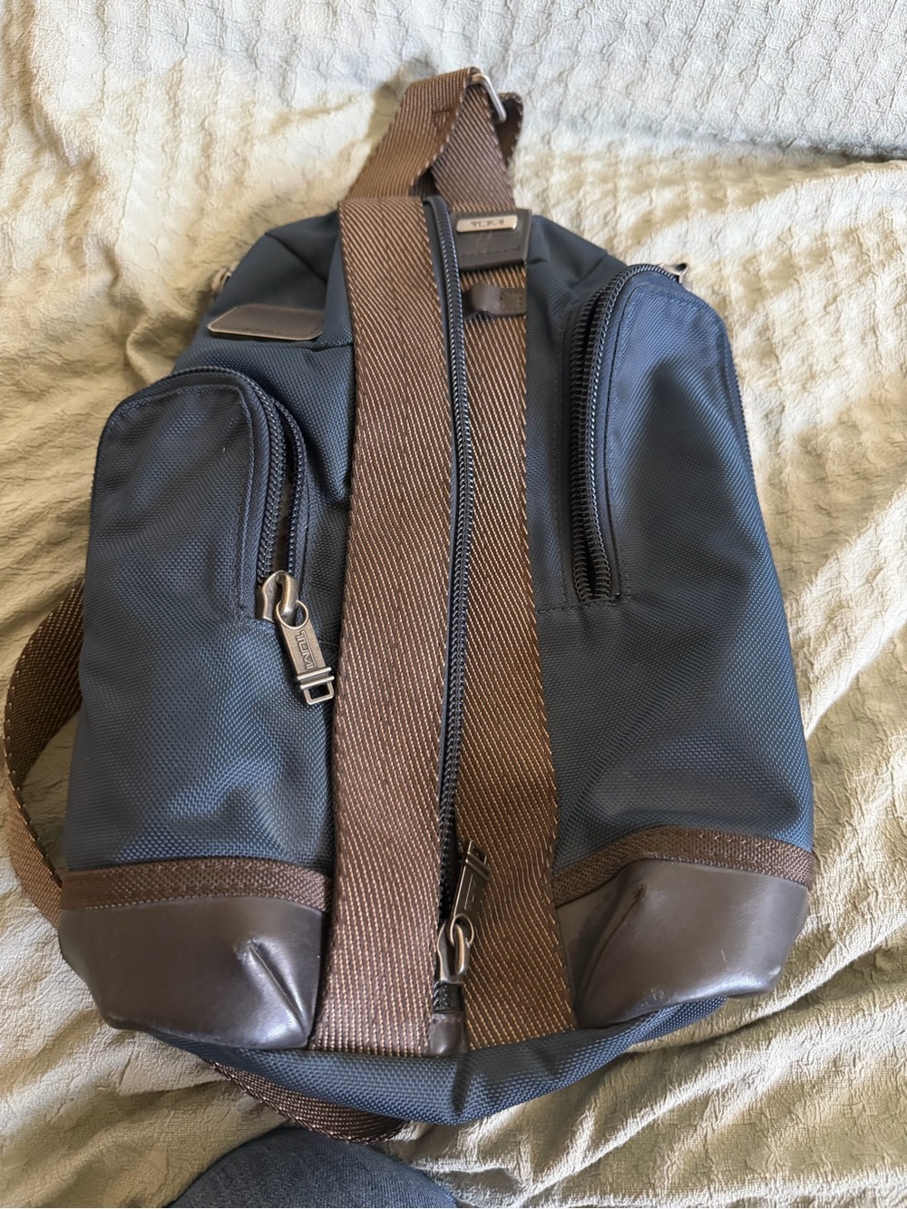 Tumi Alpha Bravo Monterey Navy and Brown Sling Crossbody Bag